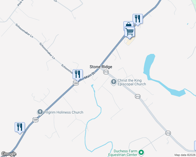 map of restaurants, bars, coffee shops, grocery stores, and more near 13 Waters Lane in Stone Ridge