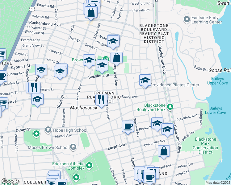 map of restaurants, bars, coffee shops, grocery stores, and more near 306 Elmgrove Avenue in Providence