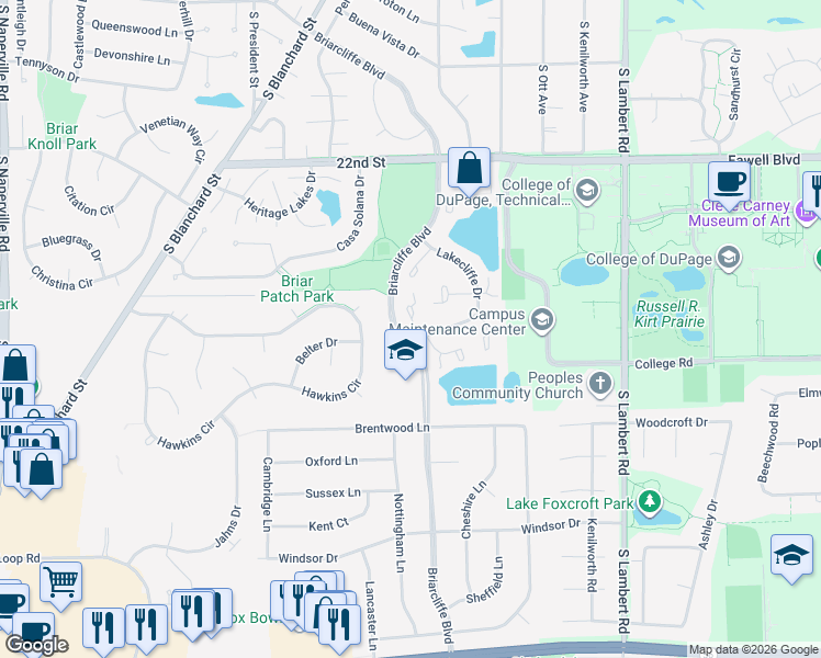 map of restaurants, bars, coffee shops, grocery stores, and more near 1756 Plymouth Court in Wheaton