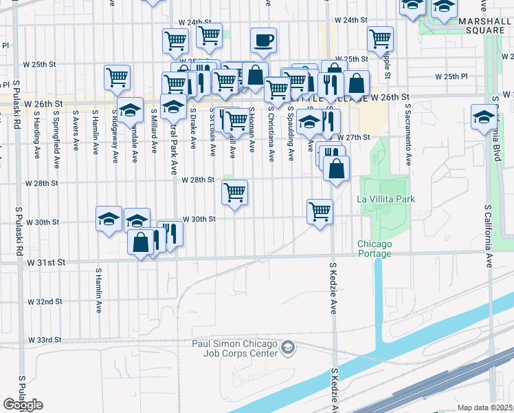 map of restaurants, bars, coffee shops, grocery stores, and more near 2845 South Homan Avenue in Chicago