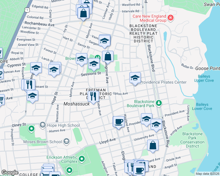 map of restaurants, bars, coffee shops, grocery stores, and more near 306 Elmgrove Avenue in Providence