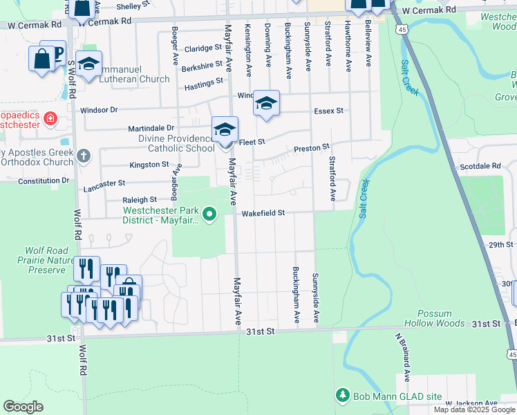 map of restaurants, bars, coffee shops, grocery stores, and more near 10682 Wakefield Street in Westchester