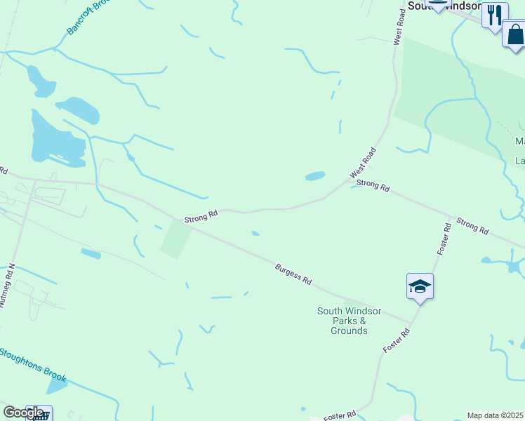 map of restaurants, bars, coffee shops, grocery stores, and more near 661 Strong Road in South Windsor