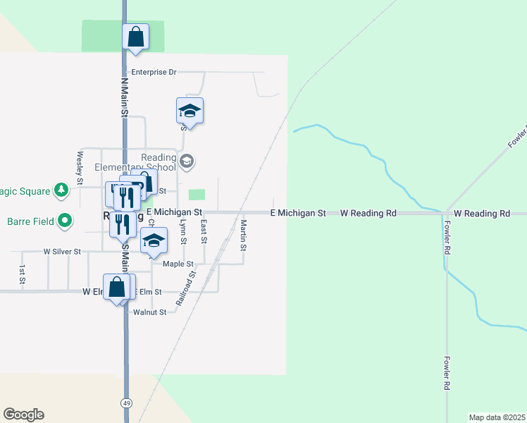 map of restaurants, bars, coffee shops, grocery stores, and more near 618 East Michigan Street in Reading