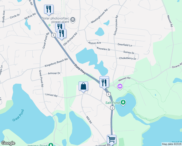 map of restaurants, bars, coffee shops, grocery stores, and more near 3200 State Hwy in Eastham