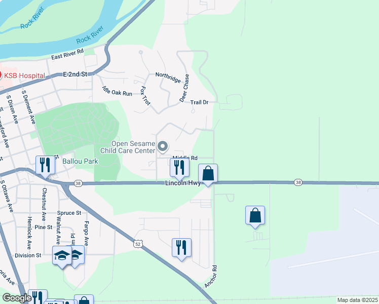 map of restaurants, bars, coffee shops, grocery stores, and more near 1201 Middle Road in Dixon