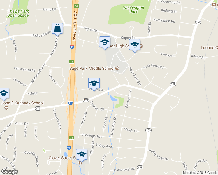 map of restaurants, bars, coffee shops, grocery stores, and more near 150 Park Avenue in Windsor