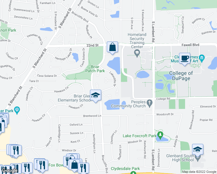 map of restaurants, bars, coffee shops, grocery stores, and more near 1603 Thames Court in Wheaton