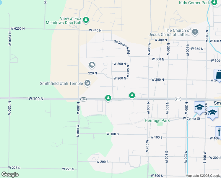 map of restaurants, bars, coffee shops, grocery stores, and more near 608 West 160 North in Smithfield