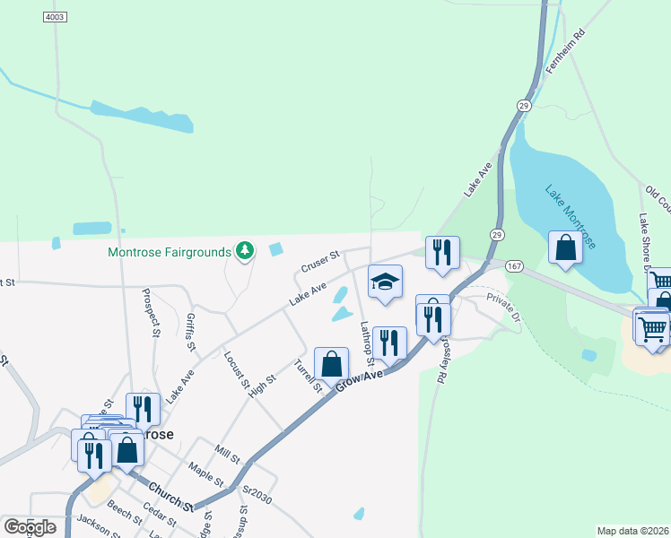 map of restaurants, bars, coffee shops, grocery stores, and more near 589 Lake Avenue in Montrose