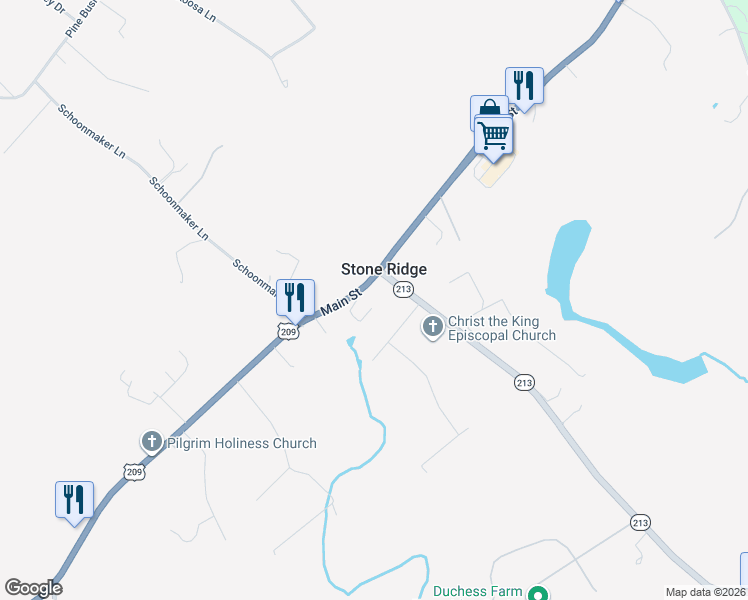 map of restaurants, bars, coffee shops, grocery stores, and more near 13 Waters Drive in Stone Ridge