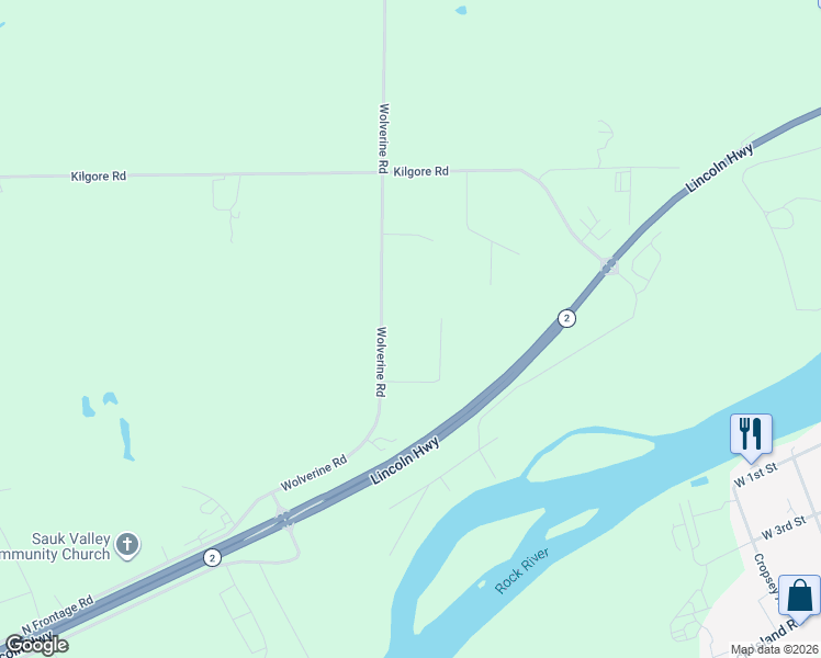 map of restaurants, bars, coffee shops, grocery stores, and more near 1760 Wolverine Road in Dixon