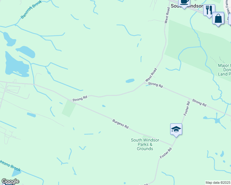 map of restaurants, bars, coffee shops, grocery stores, and more near 661 Strong Road in South Windsor