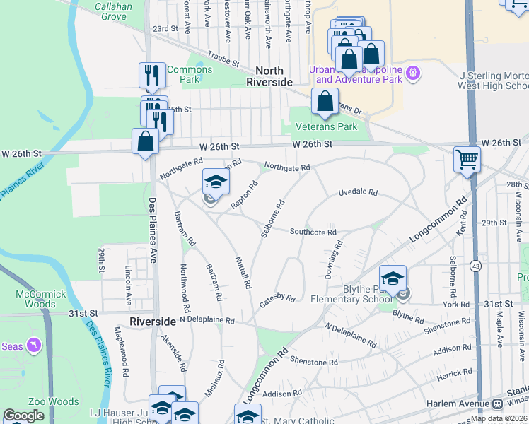 map of restaurants, bars, coffee shops, grocery stores, and more near 150 Southcote Road in Riverside