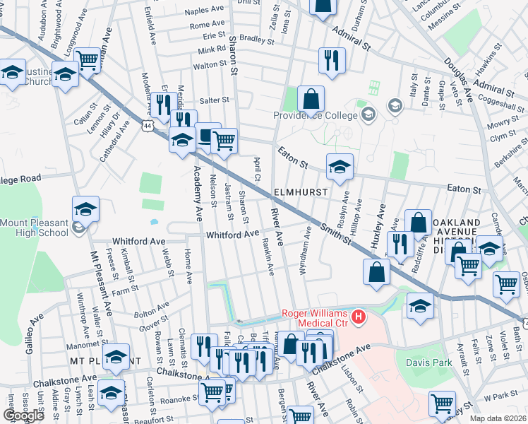 map of restaurants, bars, coffee shops, grocery stores, and more near 247 Rankin Avenue in Providence