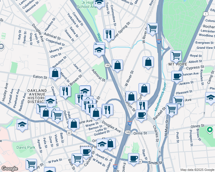 map of restaurants, bars, coffee shops, grocery stores, and more near 124 Whipple Street in Providence