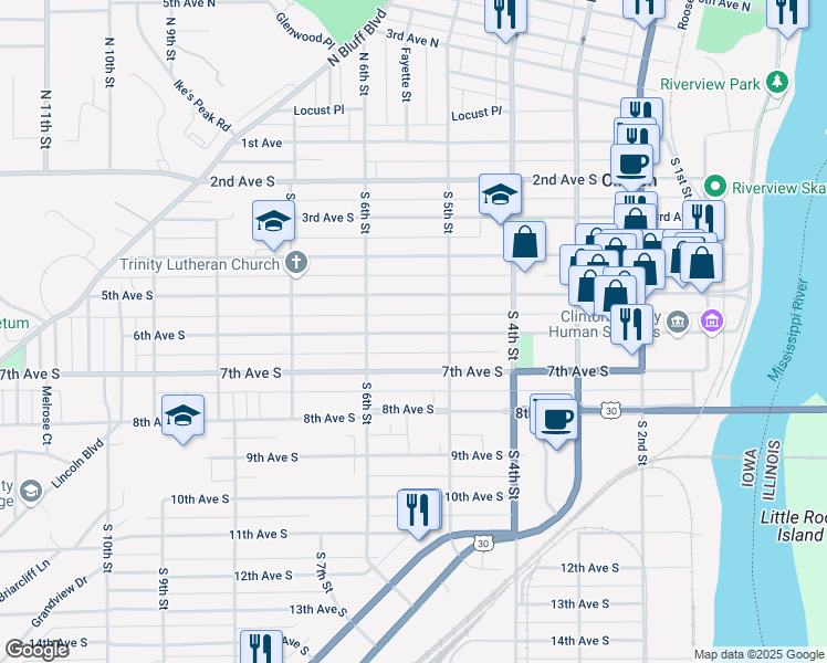 map of restaurants, bars, coffee shops, grocery stores, and more near 518 7th Avenue South in Clinton
