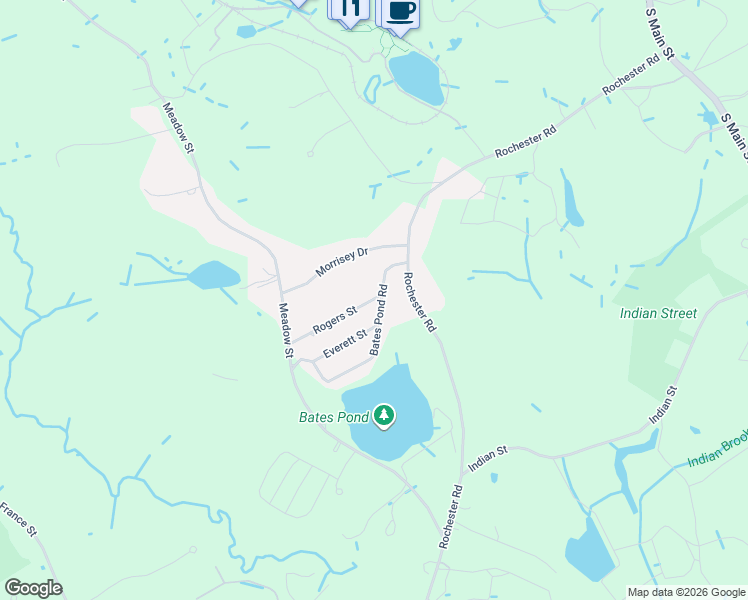 map of restaurants, bars, coffee shops, grocery stores, and more near 10 Rogers Street in Carver