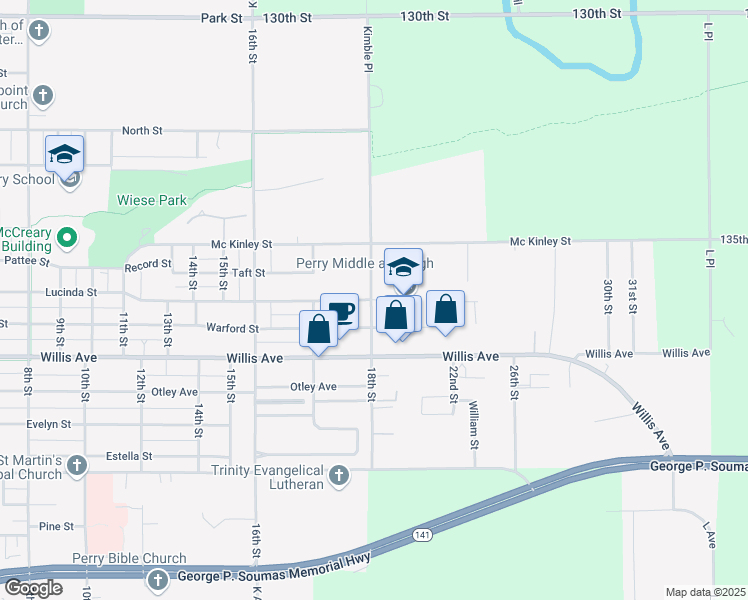 map of restaurants, bars, coffee shops, grocery stores, and more near 1200 18th Street in Perry