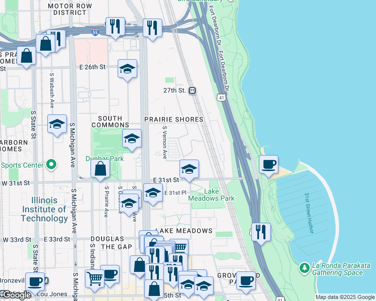 map of restaurants, bars, coffee shops, grocery stores, and more near in Chicago