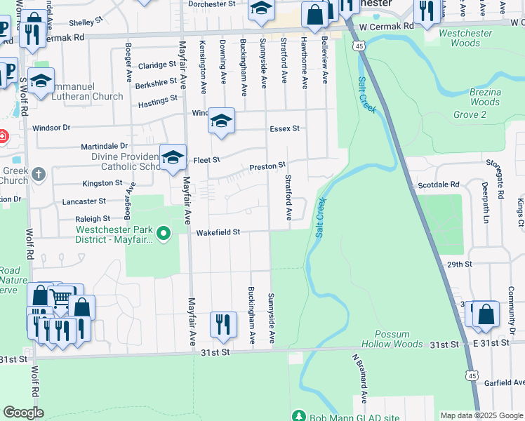 map of restaurants, bars, coffee shops, grocery stores, and more near 2610 Sunnyside Avenue in Westchester