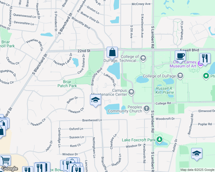 map of restaurants, bars, coffee shops, grocery stores, and more near 1603 Thames Court in Wheaton