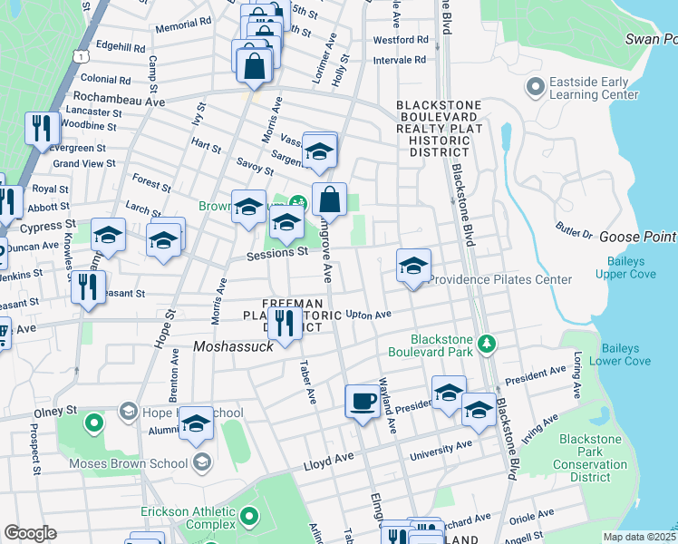 map of restaurants, bars, coffee shops, grocery stores, and more near in Providence