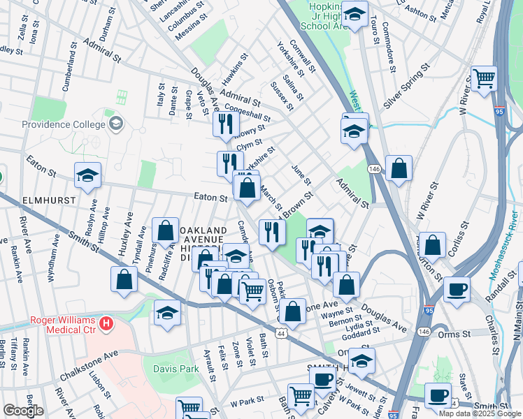 map of restaurants, bars, coffee shops, grocery stores, and more near 37 Suffolk Street in Providence