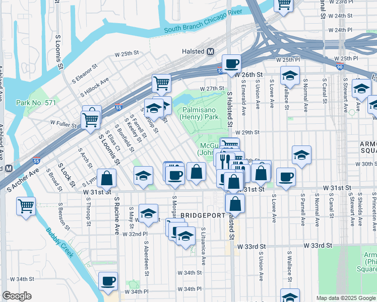 map of restaurants, bars, coffee shops, grocery stores, and more near in Chicago