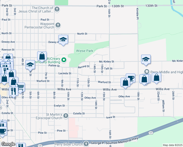 map of restaurants, bars, coffee shops, grocery stores, and more near 2301 Taft Street in Perry