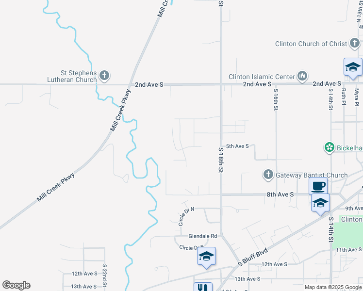 map of restaurants, bars, coffee shops, grocery stores, and more near Mill Ridge Road in Clinton