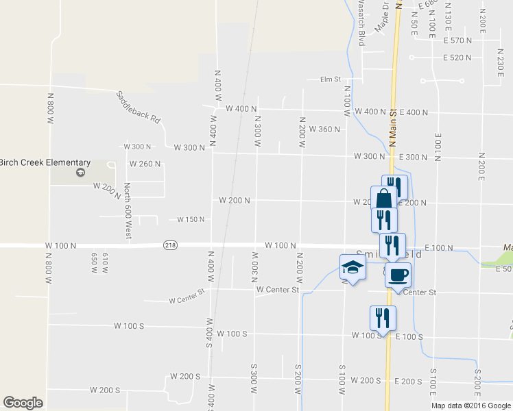 map of restaurants, bars, coffee shops, grocery stores, and more near 193 North 300 West in Smithfield