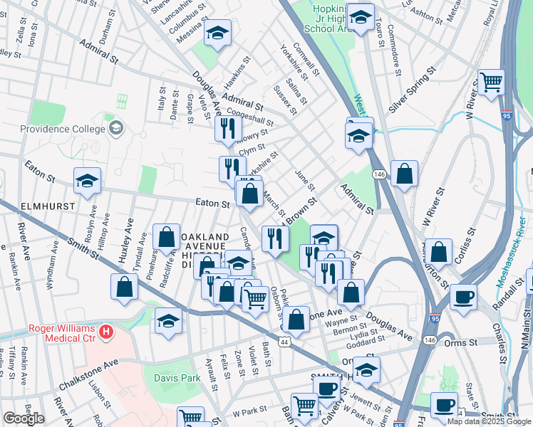 map of restaurants, bars, coffee shops, grocery stores, and more near 37 Suffolk Street in Providence