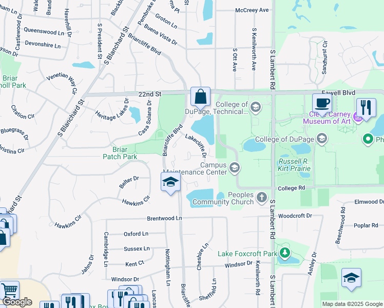 map of restaurants, bars, coffee shops, grocery stores, and more near 1603 Thames Court in Wheaton