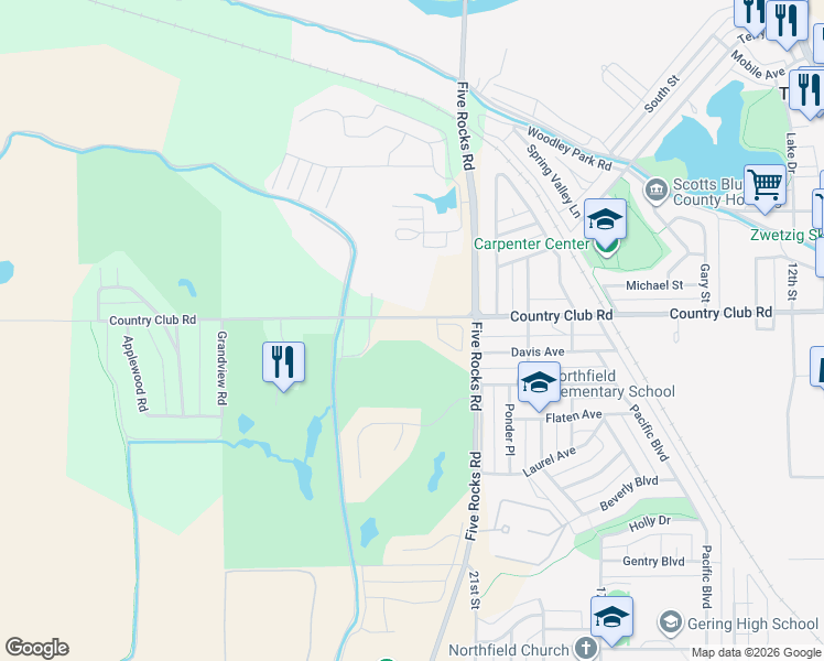 map of restaurants, bars, coffee shops, grocery stores, and more near 2318-2398 Country Club Road in Gering