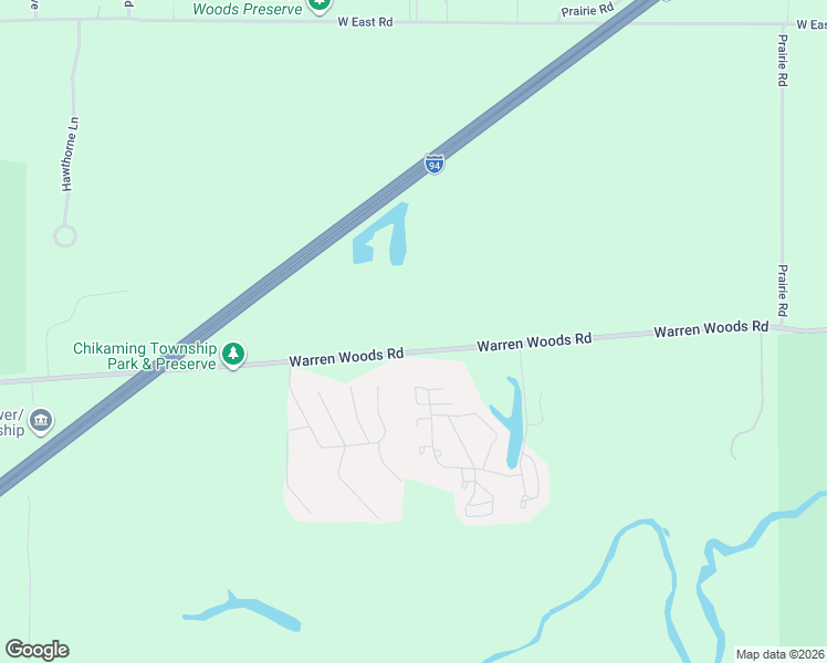 map of restaurants, bars, coffee shops, grocery stores, and more near 7833 Warren Woods Road in Three Oaks