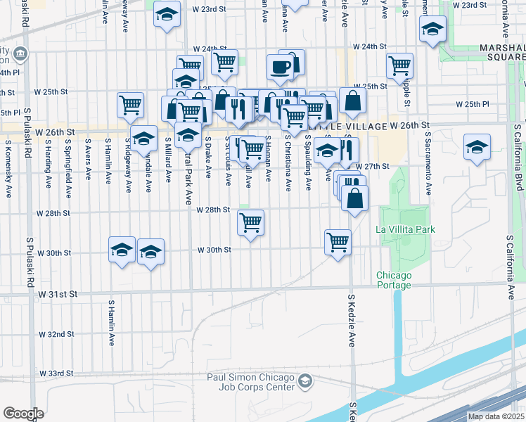 map of restaurants, bars, coffee shops, grocery stores, and more near 2757 South Homan Avenue in Chicago