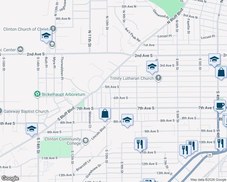 map of restaurants, bars, coffee shops, grocery stores, and more near 1005 5th Avenue South in Clinton