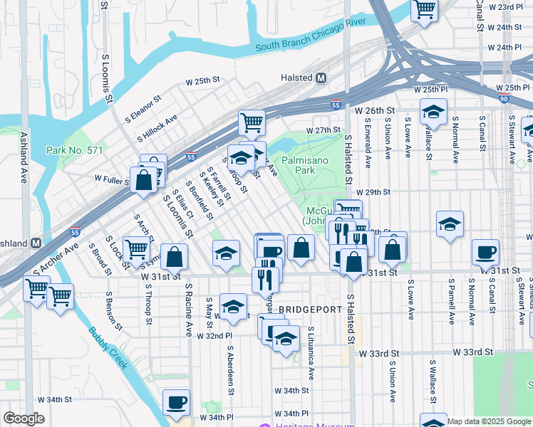 map of restaurants, bars, coffee shops, grocery stores, and more near 956 West 29th Street in Chicago