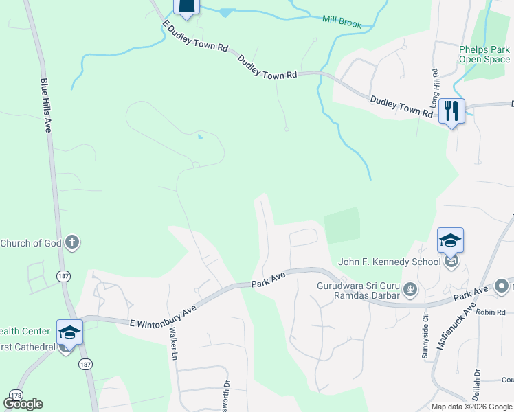 map of restaurants, bars, coffee shops, grocery stores, and more near 22 Matthew Lane in Windsor