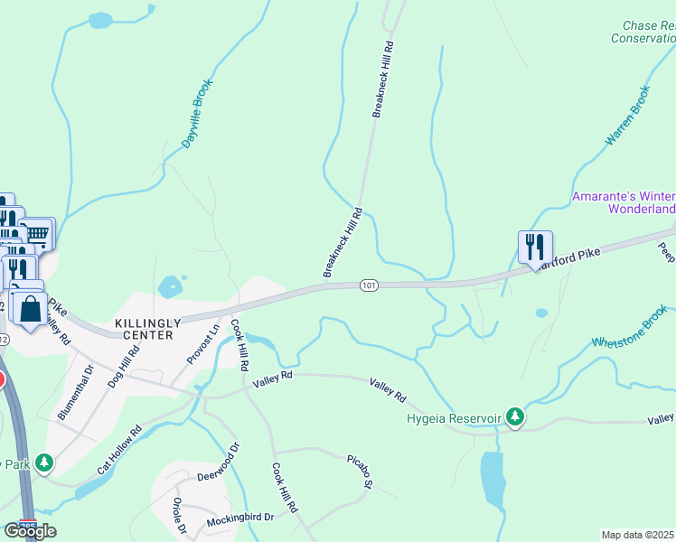 map of restaurants, bars, coffee shops, grocery stores, and more near 8 Breakneck Hill Rd in Killingly