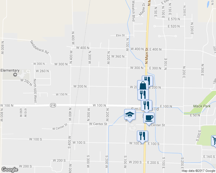 map of restaurants, bars, coffee shops, grocery stores, and more near 200 North 200 West in Smithfield