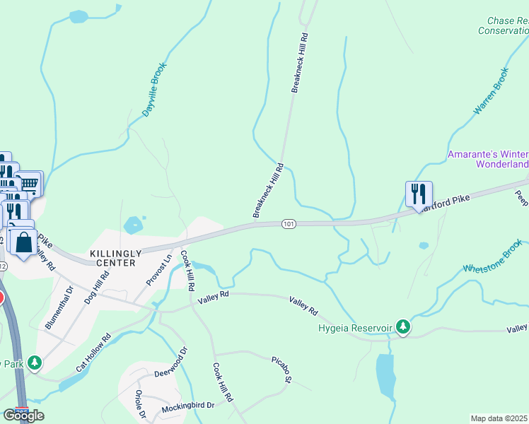 map of restaurants, bars, coffee shops, grocery stores, and more near 8 Breakneck Hill Road in Killingly