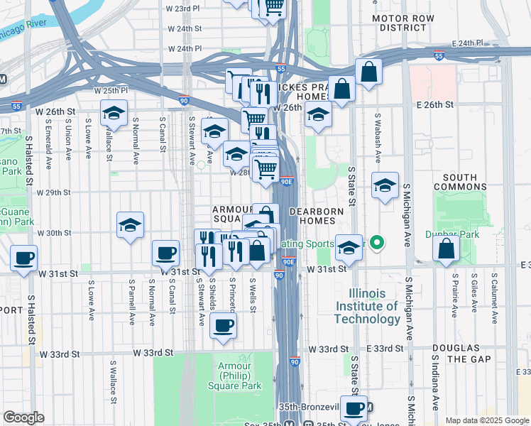 map of restaurants, bars, coffee shops, grocery stores, and more near 2978 South Wentworth Avenue in Chicago