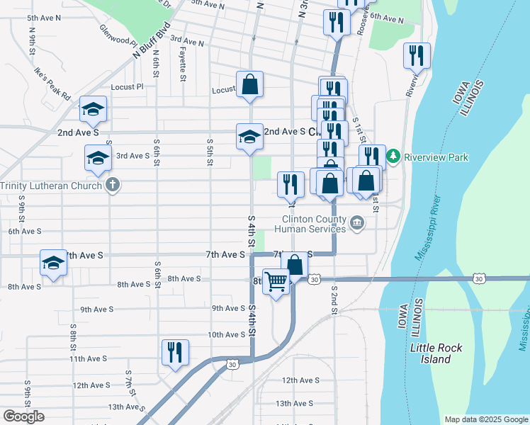 map of restaurants, bars, coffee shops, grocery stores, and more near 349 5th Avenue South in Clinton