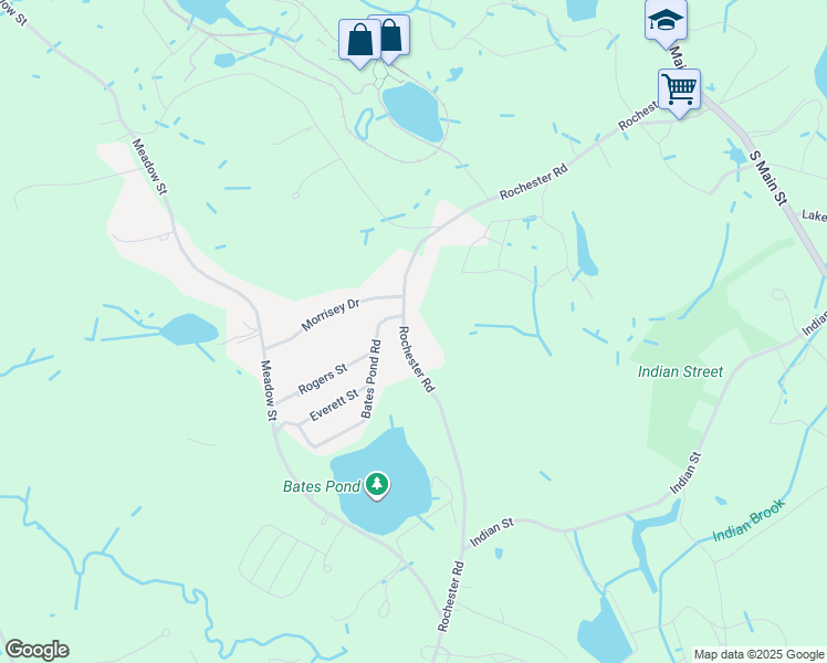 map of restaurants, bars, coffee shops, grocery stores, and more near 58 Rochester Road in Carver