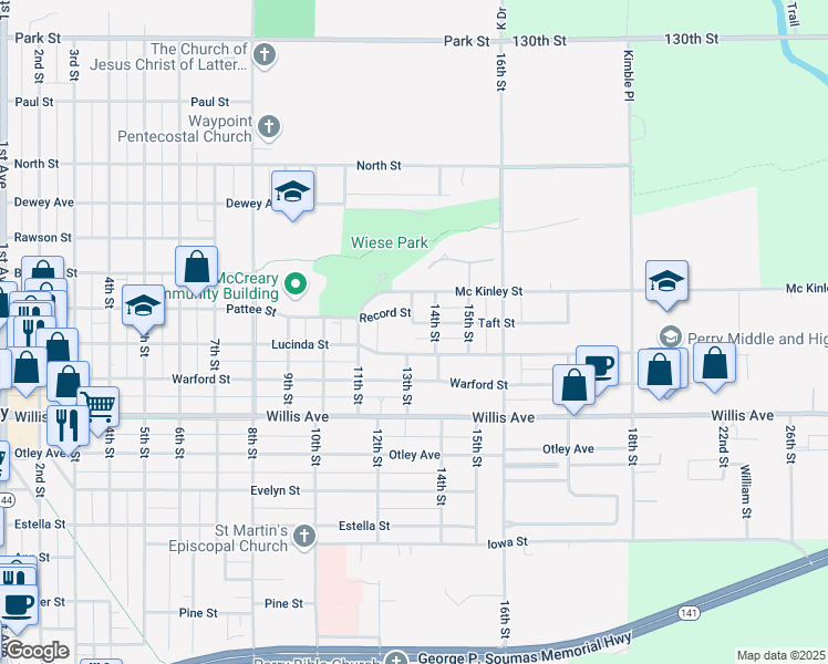 map of restaurants, bars, coffee shops, grocery stores, and more near 2301 Taft Street in Perry