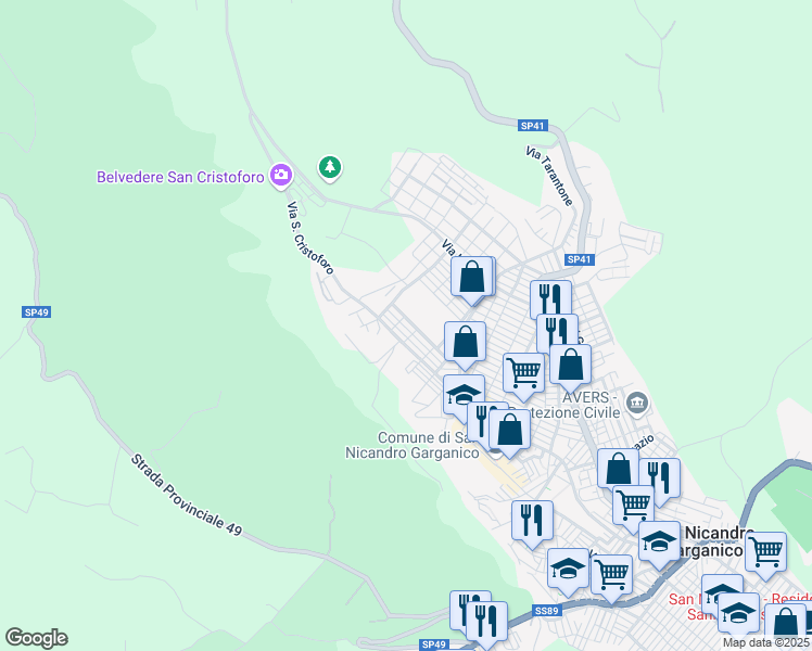 map of restaurants, bars, coffee shops, grocery stores, and more near 34 Via Fausto Coppi in San Nicandro Garganico