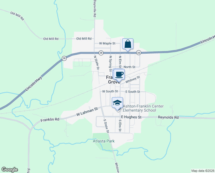 map of restaurants, bars, coffee shops, grocery stores, and more near in Franklin Grove