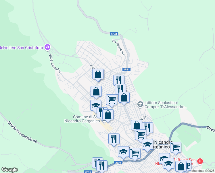 map of restaurants, bars, coffee shops, grocery stores, and more near 25 Via Bernardino Telesio in San Nicandro Garganico